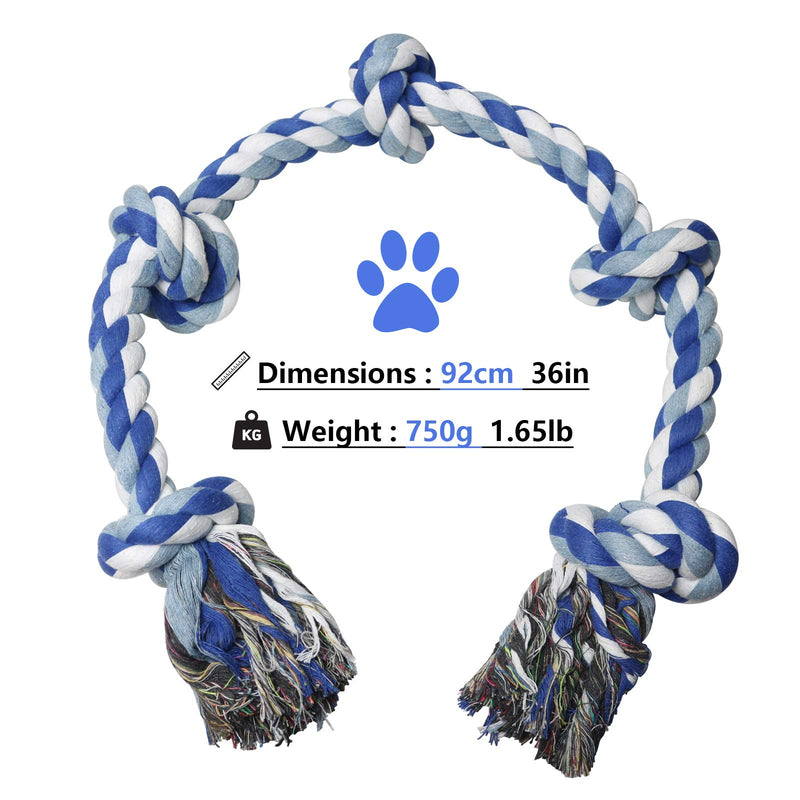 Gdkasrny Dog Rope Toys for Aggressive Chewers, 3 Feet 5 Knots Indestructible 100% Cotton Rope Extra Large Breed Dog Toy, Large Dog Teeth Cleaning &Tug of War - PawsPlanet Australia