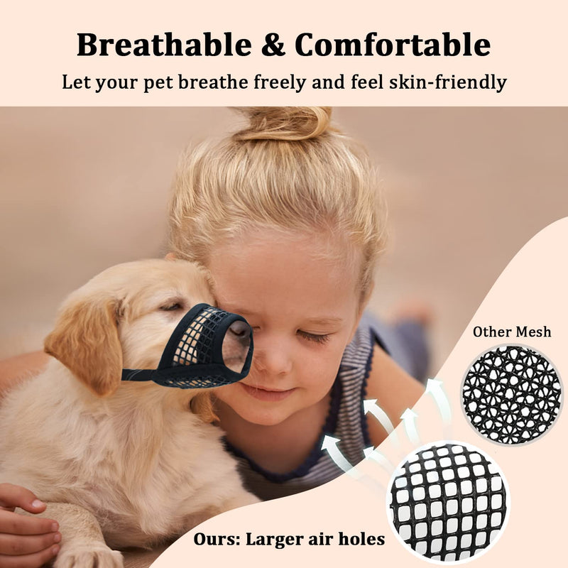Dog Muzzle, Soft Mesh Muzzles for Small Medium Large Dogs Chihuahua Poodle Husky Labrador Retriever, Breathable Dog Mouth Guard for Biting Chewing Grooming, Allow Panting Drinking, Easy to Use Black XXS-Snout (4”-5”) - PawsPlanet Australia