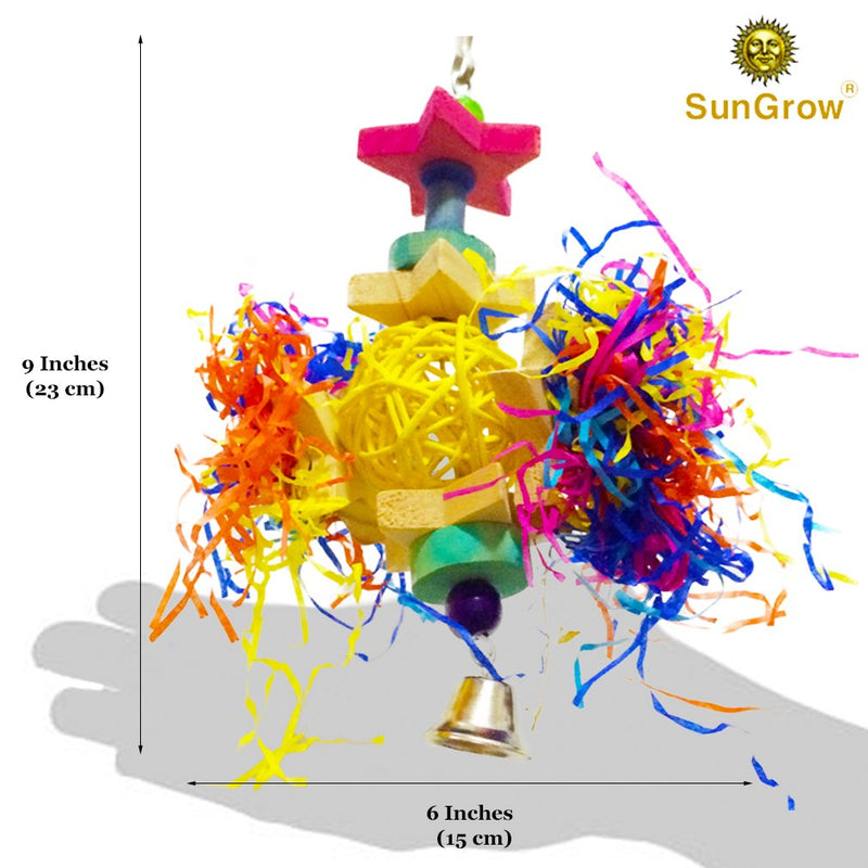 [Australia] - SunGrow Bird Toy, Brightly Colored Playtoy of Rattan, Wood and Shredded Paper, Safe for Small and Medium Parrots, Cockatiels, Lovebirds and Finches 