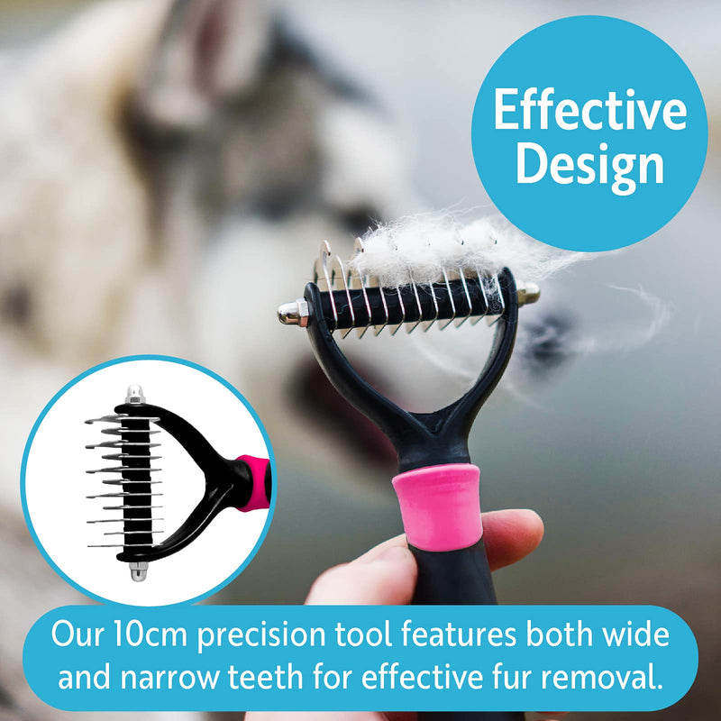 DakPets Cat & Dog Grooming Tool | All-In-One Metal Pet Hair Remover, Undercoat Rake, Dematting Tool, Detangling Comb, Fur Shedding Blade and Grooming Brush | For Medium to Long-Haired Cats and Dogs Hot Pink - PawsPlanet Australia