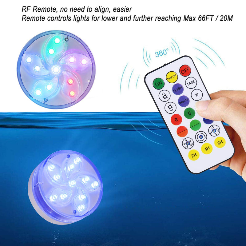 Pond Lights Underwater 2 Packs,Waterproof Led Lights Battery Powered,Hot Tub Lights with RF Remote,Bath Lazy Spa Lights with Suction Cups,Submersible Swimming Pool Lights for Home Decor,Tub,Fish Tank 2pcs - PawsPlanet Australia