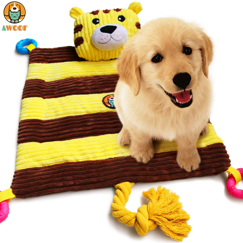 [Australia] - AWOOF Puppy Bed with Puppy Teething Toys, Puppy Starter Kit Pet Bed with Chew Squeak Rope Toys, All-in-One Durable Dog Bed Mat for New Puppies 