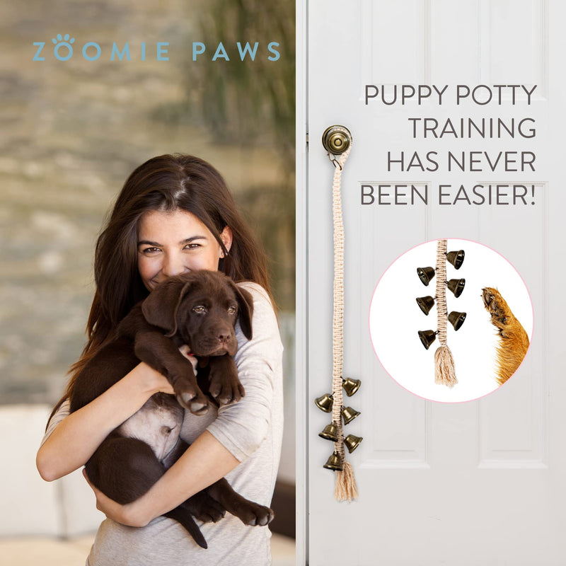 Zoomie Paws Macrame Hanging Door Bells for Dogs and Puppies - Antique Bells, Dog Bell for Potty Training, Pet Supplies, Bell for Dogs to Ring to Go Outside - 1 per Pack - PawsPlanet Australia