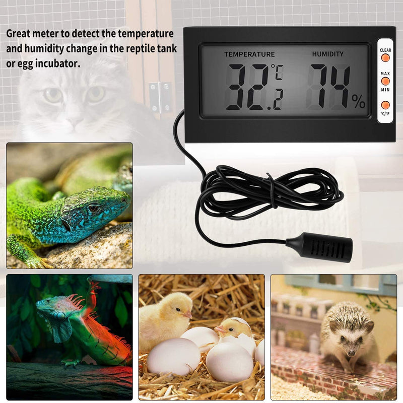 iPower 4"" x 7"" Reptile Heat Mat Under Tank Heater Terrarium Heating Pad for Amphibians and Reptiles Pet, Digital Thermometer and Hygrometer, with Humidity Probe, Black - PawsPlanet Australia