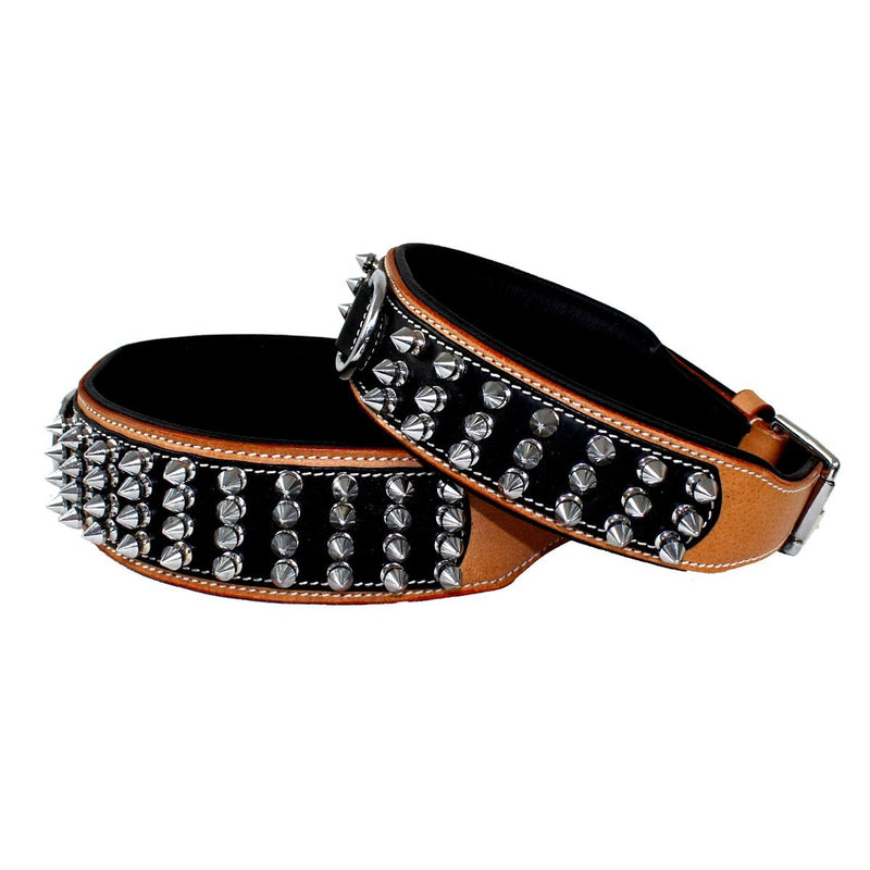 MICHUR STRIKE NO. 1 leather dog collar, collar, leather dog collar, studs, NECKLACE LEATHER COLLAR, BEIGE BLACK WIDE Neck circumference 22.05-25.04" - PawsPlanet Australia