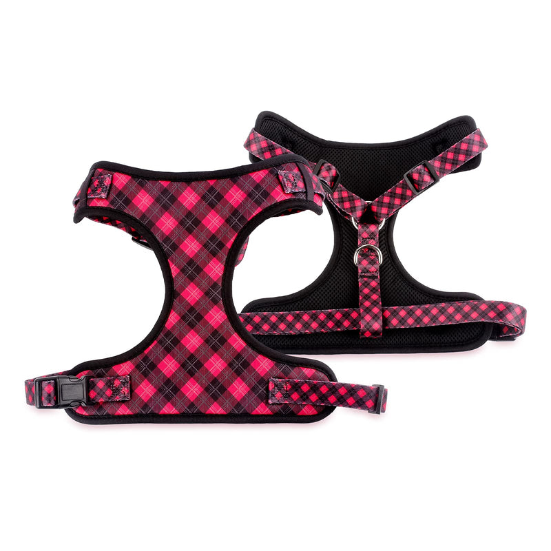 QQPETS No Pull Dog Harness: Soft Breathable Air Mesh Adjustable Front Clip Puppy Vest with Floral Pattern for Small Medium Pet Easy Walking S (Chest: 16”-23”) Black-red Plaid - PawsPlanet Australia