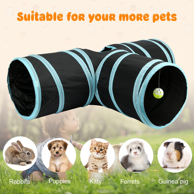 BWOGUE Bunny Tunnels & Tubes Collapsible 3 Way Bunny Hideout Small Animal Activity Tunnel Toys for Dwarf Rabbits Bunny Guinea Pigs Kitty Blue - PawsPlanet Australia