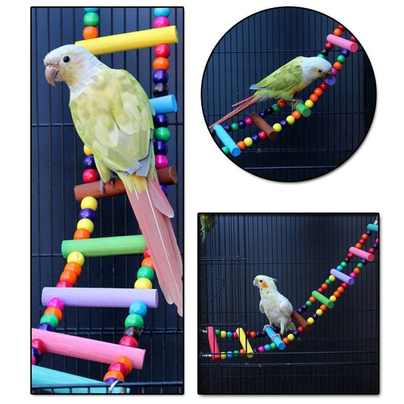 LITTLEGRASS 12 Steps Bird Toys 31 inch Wood Bird Ladder, Step Parrot Ladder Swing Bridge,Bird Cage Accessories Decorative Flexible Cage Wooden Rainbow Toy Parakeet Birdcage Training - PawsPlanet Australia