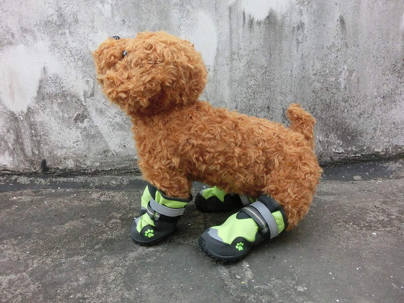[Australia] - Xanday Dog Boots Waterproof Dog Shoes, Paw Protectors with Reflective and Adjustable Straps and Wear-Resisting Soles,4PCS 6 Fluorescent Green 