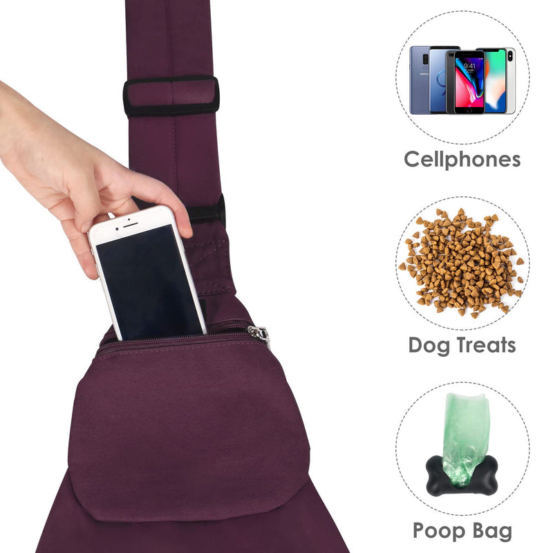 AUTOWT Dog Padded Papoose Sling, Small Pet Sling Carrier Hands Free Carry Adjustable Shoulder Strap Reversible Tote Bag with a Pocket Safety Belt Dog Cat Traveling Subway 3-8lbs Burgundy - PawsPlanet Australia
