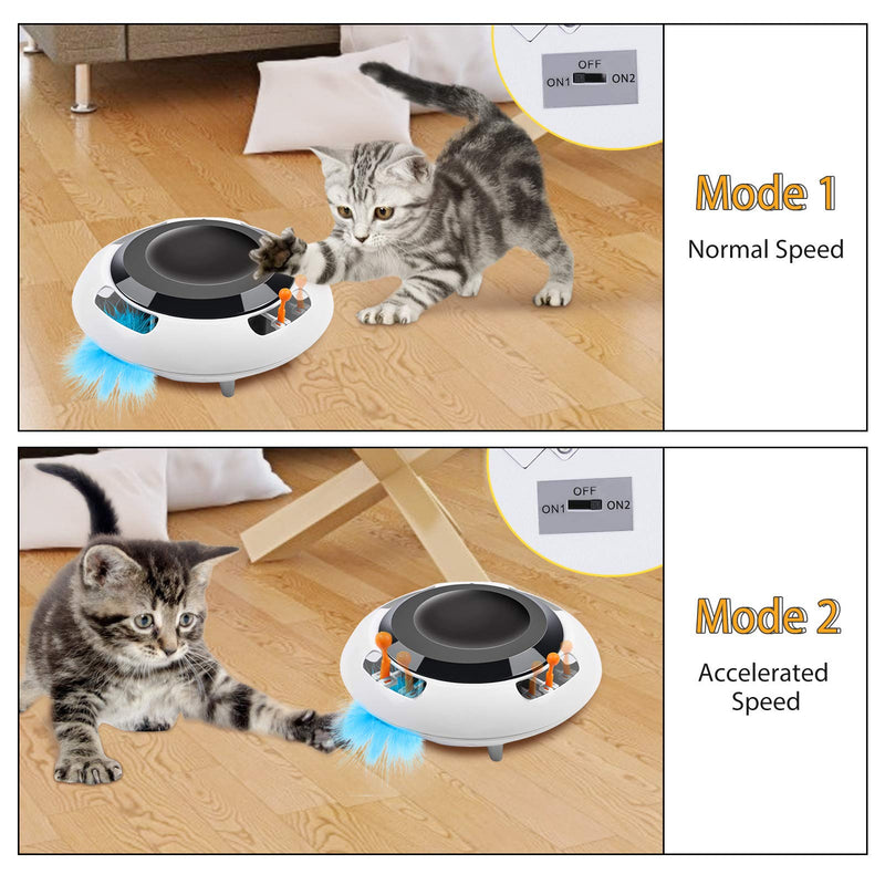 G.C Interactive Cat Toy Kitten Toys for Indoor Cats Electronic UFO Automatic Cat Feather Toys for Cats Kitten Pet, 2 Speed Modes white - PawsPlanet Australia