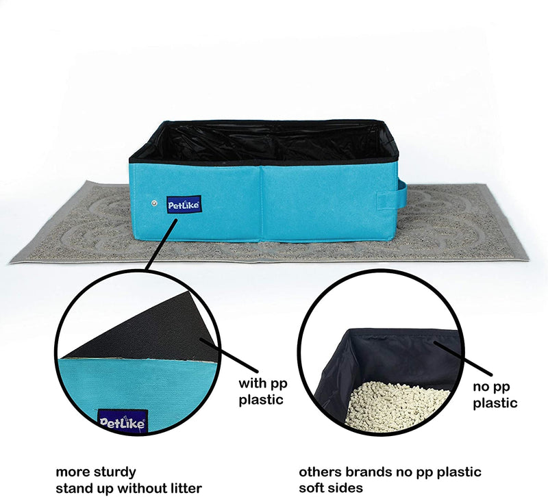 PetLike Travel Cat Litter Box Foldable, Leak-Proof Portable Litter Box, Collapsible Cat Litter Box for Small Medium Cats Aqua - PawsPlanet Australia