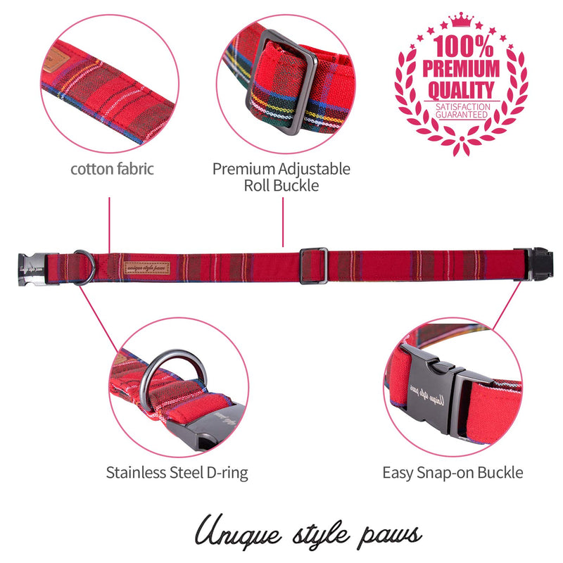 [Australia] - Unique style paws Christmas Dog and Cat Collar with Bow Pet Gift for Dogs and Cats Adjustable Soft&Comfy Cotton Collars 6 Sizes and 6 Patterns Medium RedPlaid 