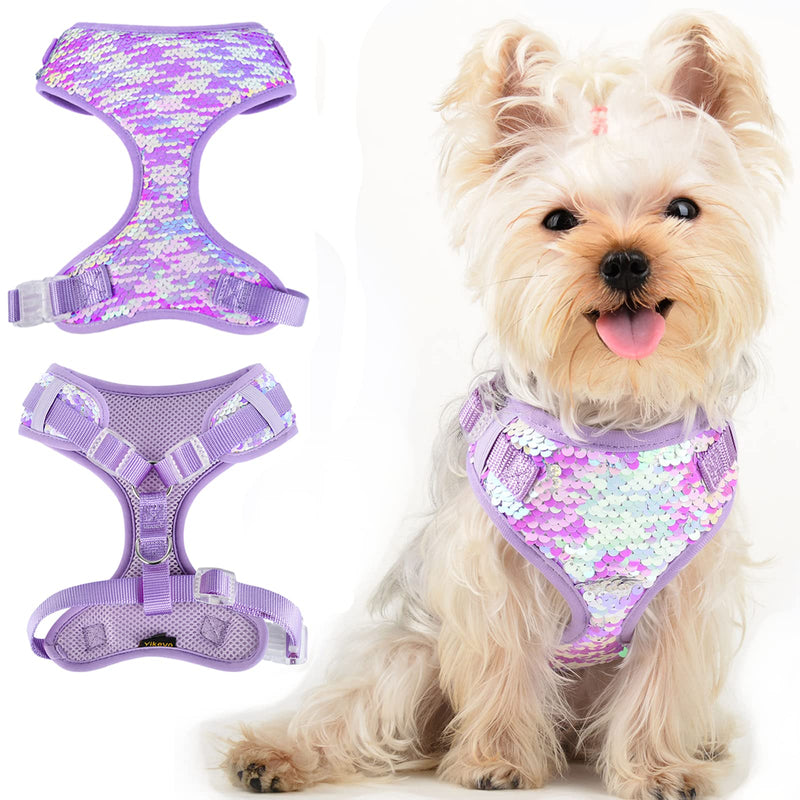 Dog Harness for Small Dogs Bling Dog Harness with Leash, Purple Adjustable Soft Padded Dog Vest, Adjustable No-Pull Pet Puppy Harness (Small) Small(Chest:11-17") Purple (Bling+Leash) - PawsPlanet Australia