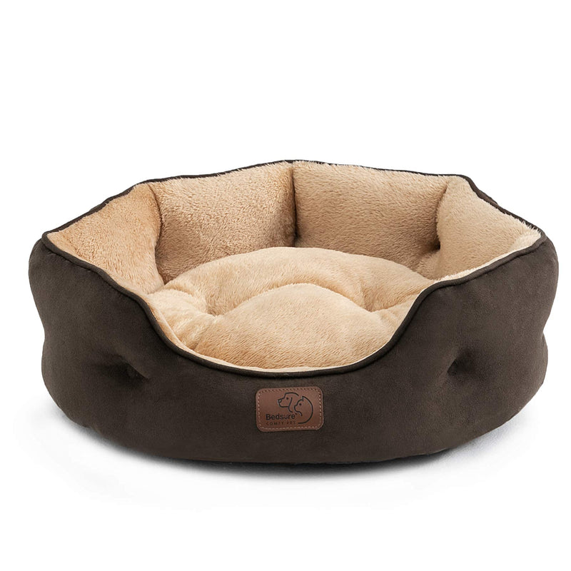 Bedsure Small Dog Bed for Small Dogs Washable - Round Cat Beds for Indoor Cats, Round Pet Bed for Puppy and Kitten with Slip-Resistant Bottom, Brown, 20 Inches S(20"x19"x6") - PawsPlanet Australia