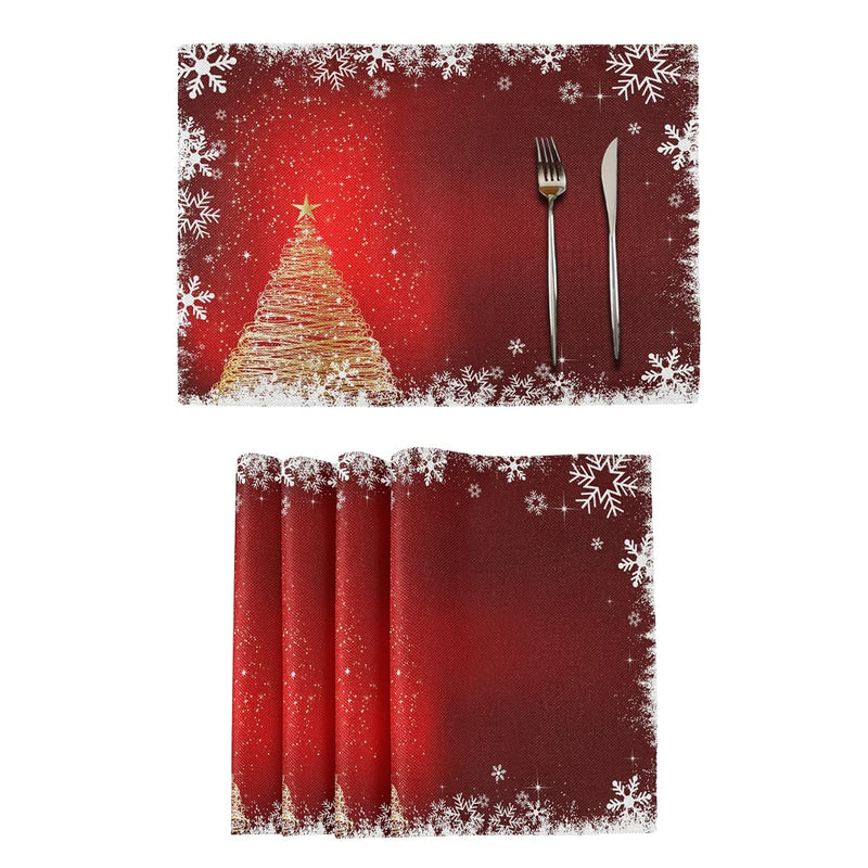Bolaz Sparkle Christmas Tree Placemats Set of 4, Table Place Washable Mats for Kitchen Dining Home Table Decoration 12 x 18 inches #09 - PawsPlanet Australia