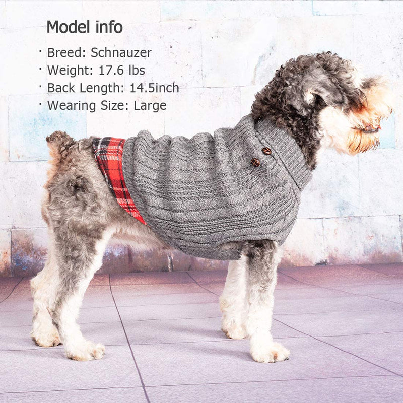 [Australia] - kyeese Small Dog Sweaters with Leash Hole Gingham Patchwork Doggie Sweater Knitwear Pullover Warm Pet Sweater for Fall Winter Medium Grey 