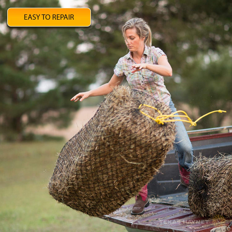 [Australia] - Texas Haynet Square Net Hay Holder for Horses - Durable Nylon Square Bale Hay Net Slow Feed - American-Made Hay Rope Net That Fits Bales 36x18x18” 1.5” Holes 