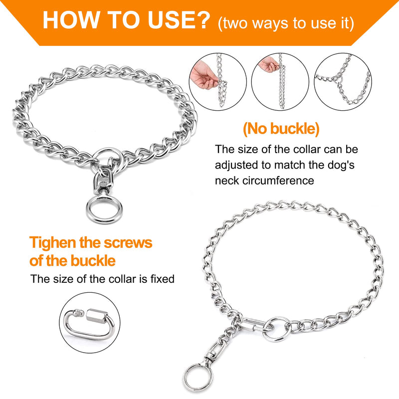 Chain Dog Collar, Stainless Steel Metal Chew Necklace Slip P Chain Collar with Connecting Clasp for Small Medium Large Dogs (A, S) A - PawsPlanet Australia