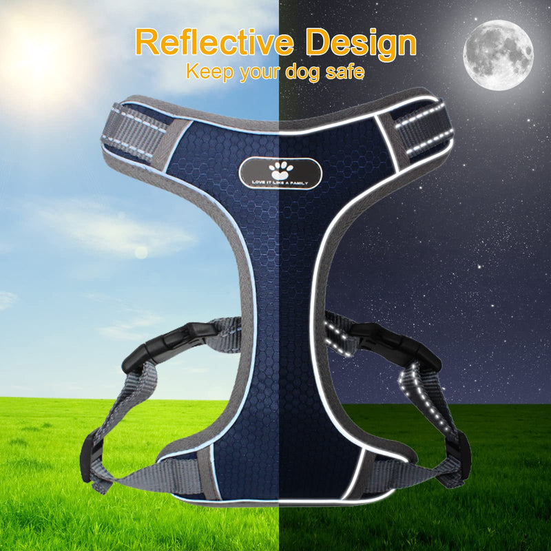 Reflective Dog Harness for Dogs No Choking Adjustable Dog Vest Straps No-Pull Adjustable Dog Harnesses Breathable Harness for Small Medium Large Dog Dark Blue M - PawsPlanet Australia