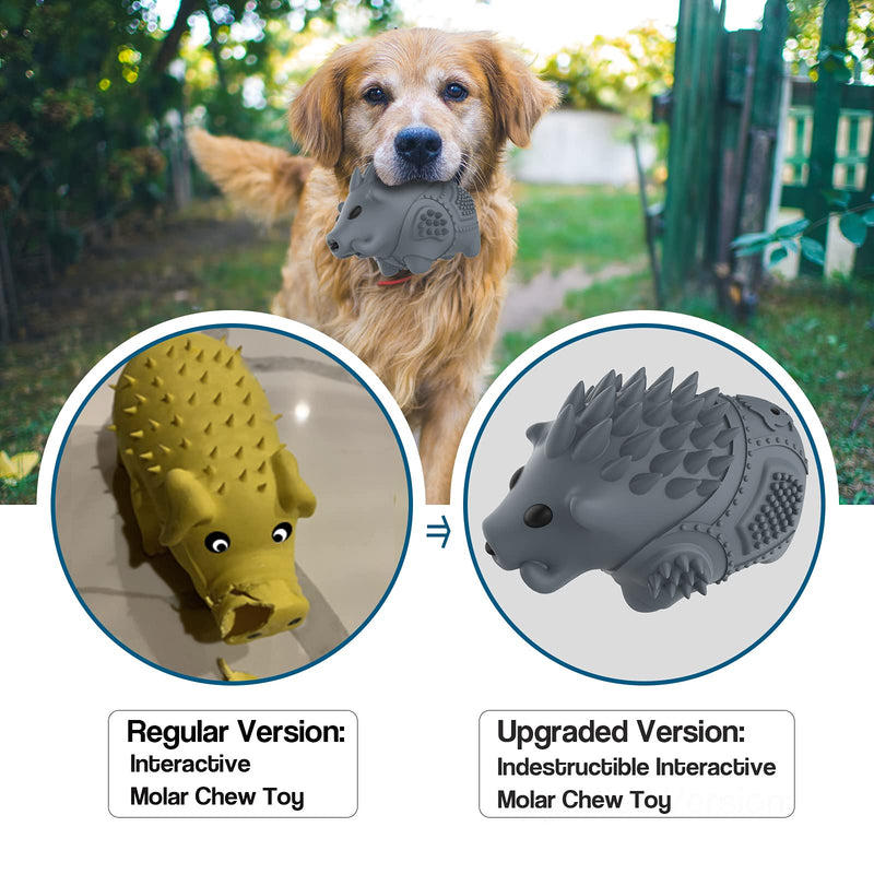 SATINO Dog Toys, Squeaky Dog Toys for Aggressive Chewers, Rubber Porcupine Interactive Dog Toys, Dog chew Toy for Teething, 270° Clean Pet Teeth, Both Small Dogs & Medium Dog Suitable (No Puppy) Gray - PawsPlanet Australia