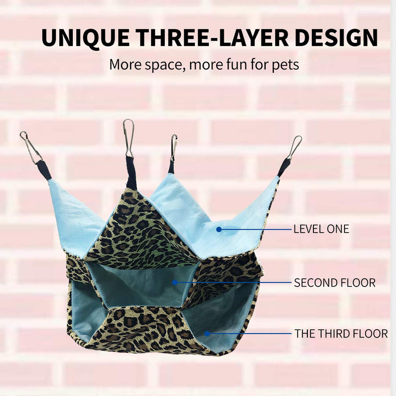 McFeddy Small Animal Hammock Pet Cage Accessories Hamster Swing Bed Siesta Bag 3-Layer Sugar Glider Hammock Rats Ferret Squirrel Guinea Pig Hiding Place Warm Bed (B-Leopard Pattern) B-Leopard pattern - PawsPlanet Australia