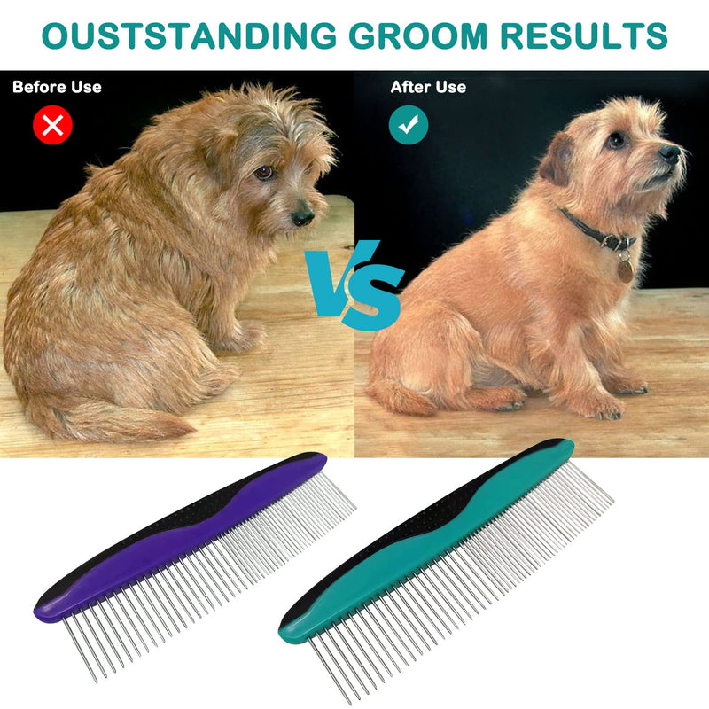 Pack of 2 stainless steel pet comb for dogs and cats, dog comb, cat comb, pet grooming comb for removing tangles and knots, rounded teeth dog comb for grooming dogs, cats - PawsPlanet Australia
