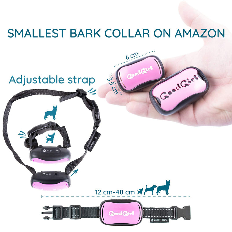 GoodBoy Small Dog Bark Collar Rechargeable And Weatherproof Vibrating Bark Deterrent for Small And Medium Dogs 3+kg (Pink) - PawsPlanet Australia