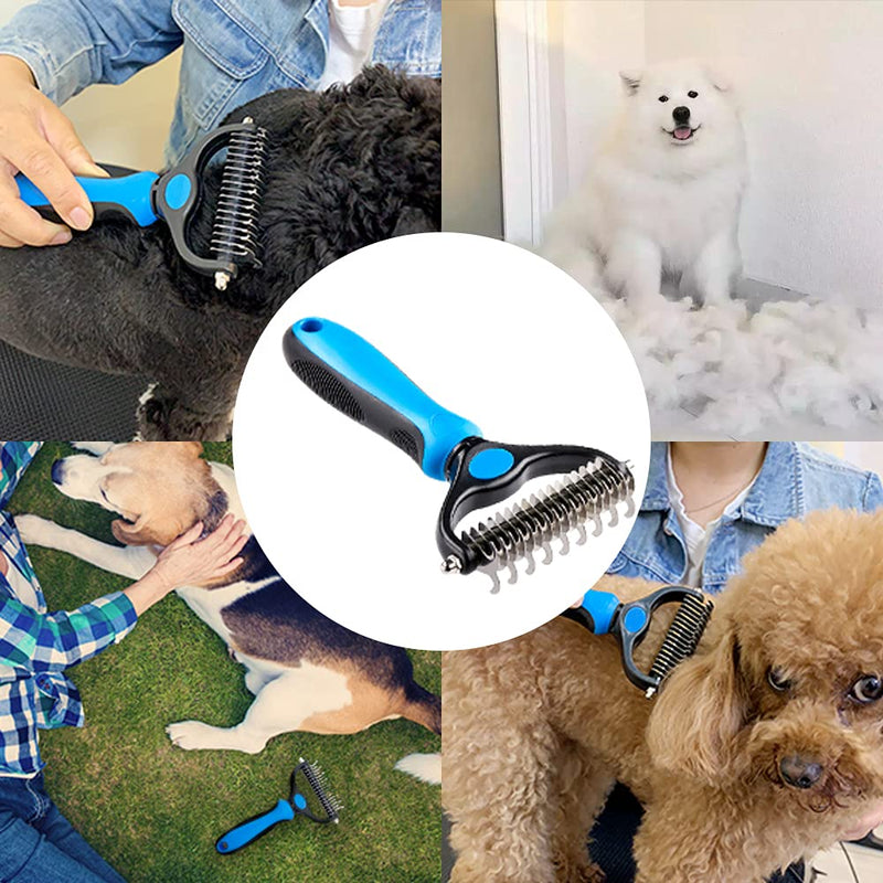 QUTHZZHY Pet Grooming Brush, 2 Sided Professional Dematting Comb Grooming Undercoat Rake, Effective Removing Knots for Cats, Dogs - PawsPlanet Australia