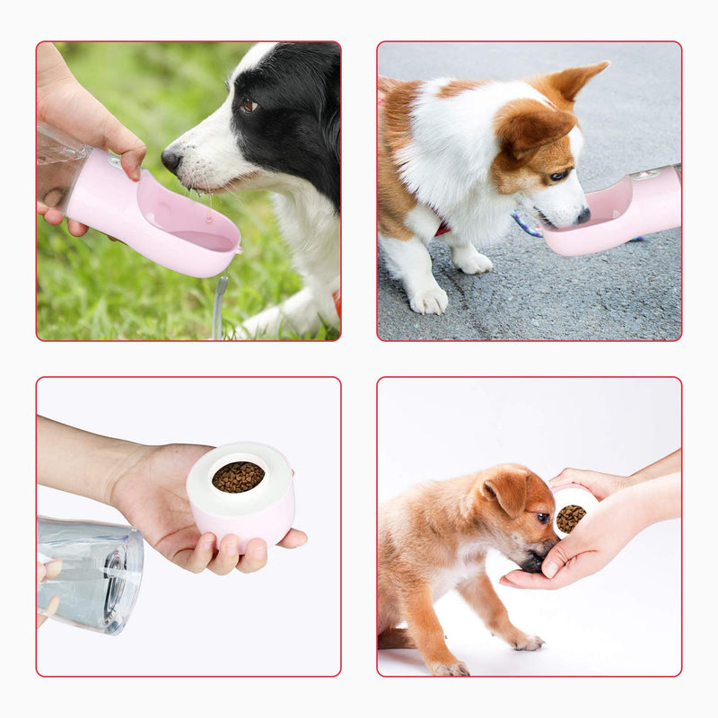 Podazz Water Bottle for Walking, Portable Pet Travel Water Dispenser with Food Container, Multifunctional and Detachable Combo Cup for Drinking and Eating,Suitable for Cat and Puppy (pink) pink - PawsPlanet Australia