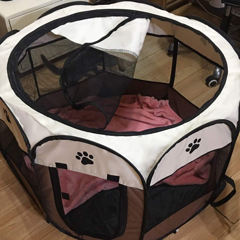 Coolty Foldable Puppy Playpen Animal Playpen for Small Animals such as Dogs, Cats, Rabbits, 73 * 73 * 43cm (Brown) Brown - PawsPlanet Australia