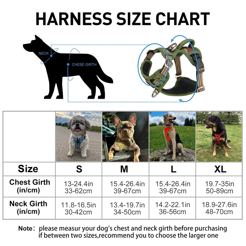 Dog Harness No Pull for Large Medium Dogs, Adjustable Reflective Harness Dog Harness Escape proof Lightweight Breathable Pet Vest Harness medium large dog for Walking Training Camo Green L - PawsPlanet Australia