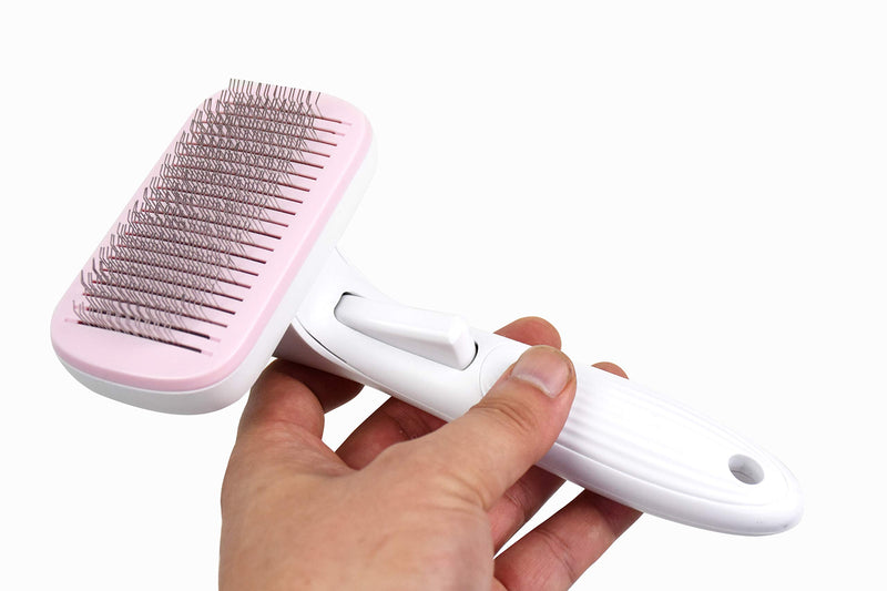 [Australia] - Fit4Less Dog and cat Brush with auto Clean Function, Good for Your pet Grooming Brush, Safer&Easier to Clean. Pink 