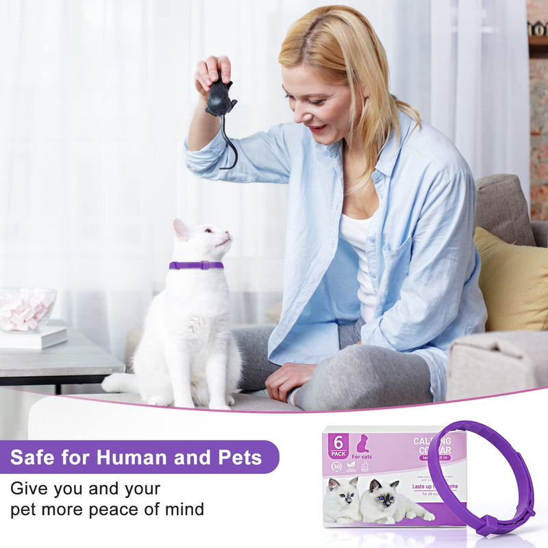 Anipaw Calming Collar for Cats 6 Pack Cat Calming Collar Relaxing Cat Pheromone Collar Adjustable Breakaway Design for Small Medium Large Cats Kitten Peeing Relieve Anxiety and Stress (Purple) Purple - PawsPlanet Australia