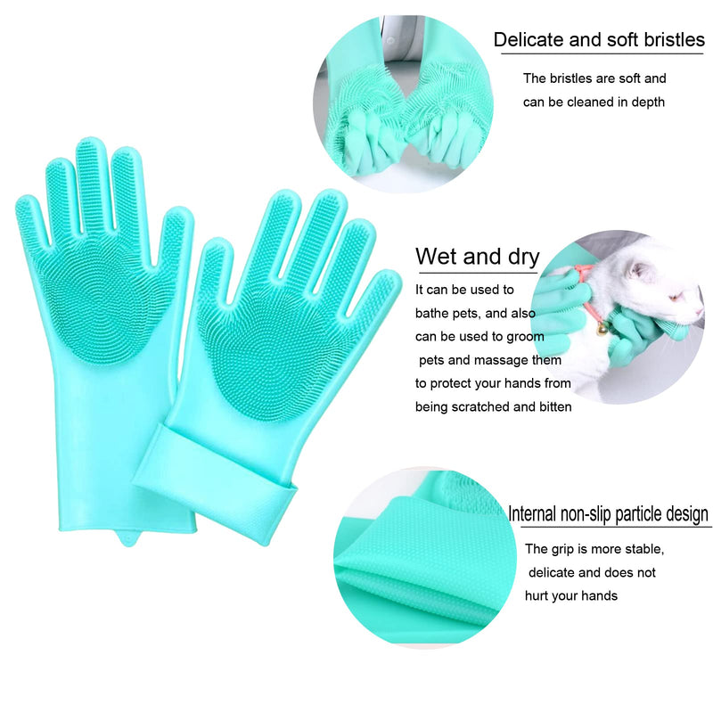 BSMstone1 Pair Pet Grooming Gloves for Bathing Silicone Pet Bath Gloves Scrubber Glove Cat& Dog Hair Removal Gloves Green - PawsPlanet Australia