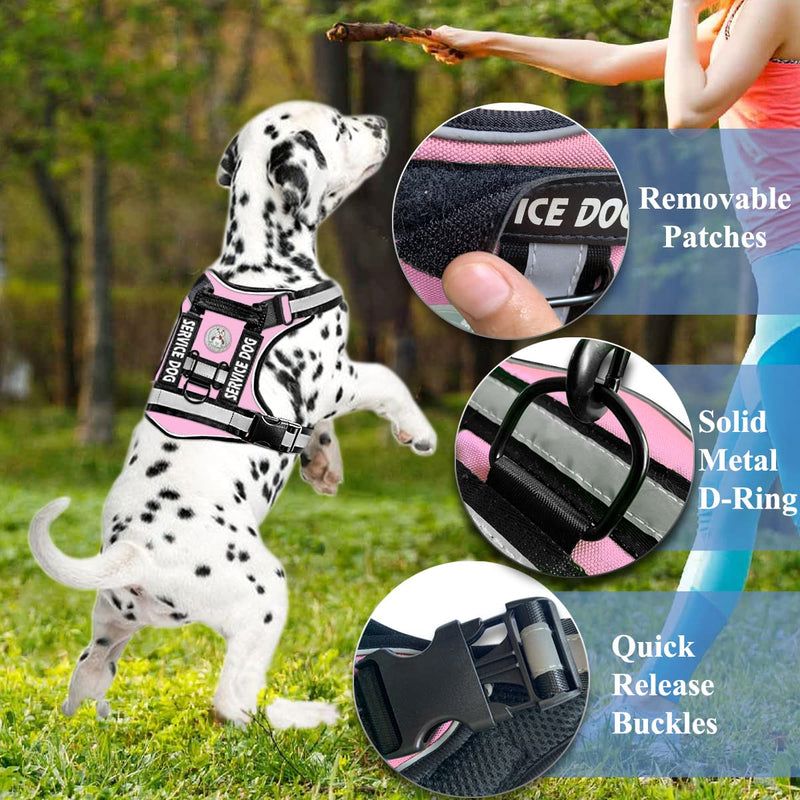 Seahooc Service Dog Harness,No-Pull Pet Vest Harness with Adjustable Hand Free Dog Leash and Collar for Walking and Running,Night Reflective Service Dog Vest with Handle for Small Medium Large Dog Medium (Pack of 1) Pink - PawsPlanet Australia