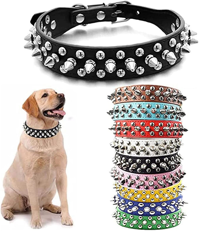Hotlion Spiked Dog Collar Adjustable PU Leather Studded Rivet Cat Dog Collars for Puppy Kitten Animal Small Medium Large Pets Red S Small (Neck 10.6"-13") - PawsPlanet Australia