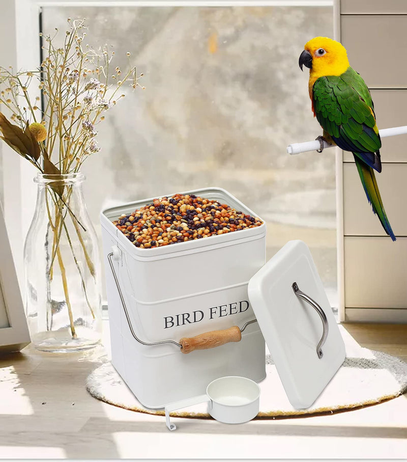 Morezi Bird seed and feed storage tin with lid Included - white-coated carbon steel - tight fitting lids - storage canister tins - White - PawsPlanet Australia