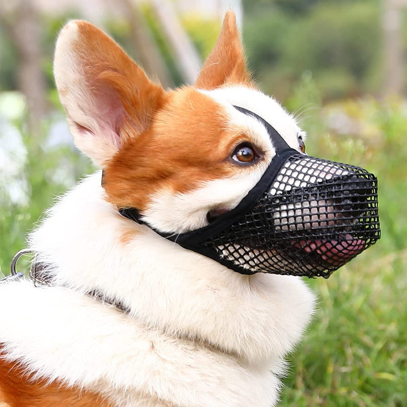 Muzzle with rounded mesh, soft nylon muzzle, adjustable breathable mesh muzzle for small, medium and large dogs to prevent eating (M) M - PawsPlanet Australia