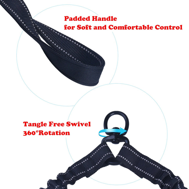 [Australia] - Dual Dog Leash,Double Dog Leash,360°Swivel No Tangle Double Dog Walking & Training Leash, Comfortable Shock Absorbing Reflective Bungee for Two Dogs with waste bag dispenser and dog training clicker Black 