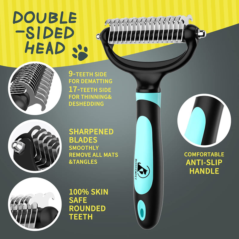 Bonve Pet dog brush, undercoat brush, de-matting curry comb for dogs and cats with medium to long hair - undercoat brush against matting and undercoat (blue) blue - PawsPlanet Australia