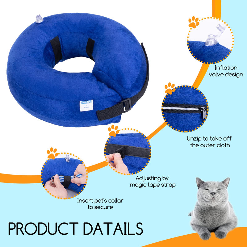 Nobleza - Inflatable neck collar for dogs and cats, adjustable protective collar for dogs, comfortable protective collar with Velcro fastener for pets, cats, dogs after surgery and injuries (blue, S) blue - PawsPlanet Australia
