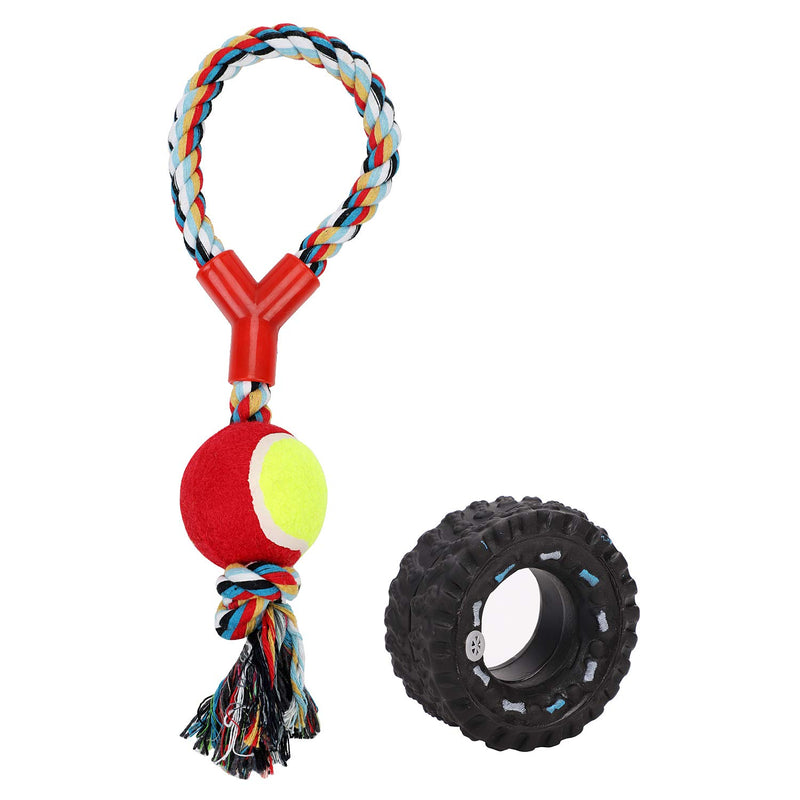 Dog Rope Ball Props Chew Rope Props Teeth Cleaning and Training Props Puppy Cotton Rope and Boll and Chew Sound Tire Shape Prop Squeaky Play Prop - PawsPlanet Australia