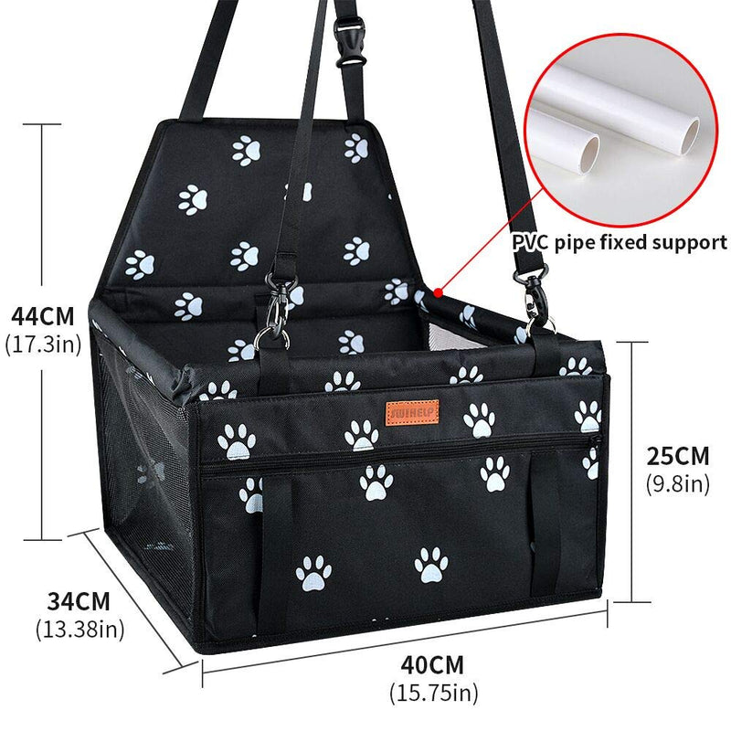 [Australia] - SWIHELP Pet Car Booster Seat Travel Carrier Cage, Oxford Breathable Folding Soft Washable Travel Bags for Dogs Cats or Other Small Pet [ Paw pattern ] 