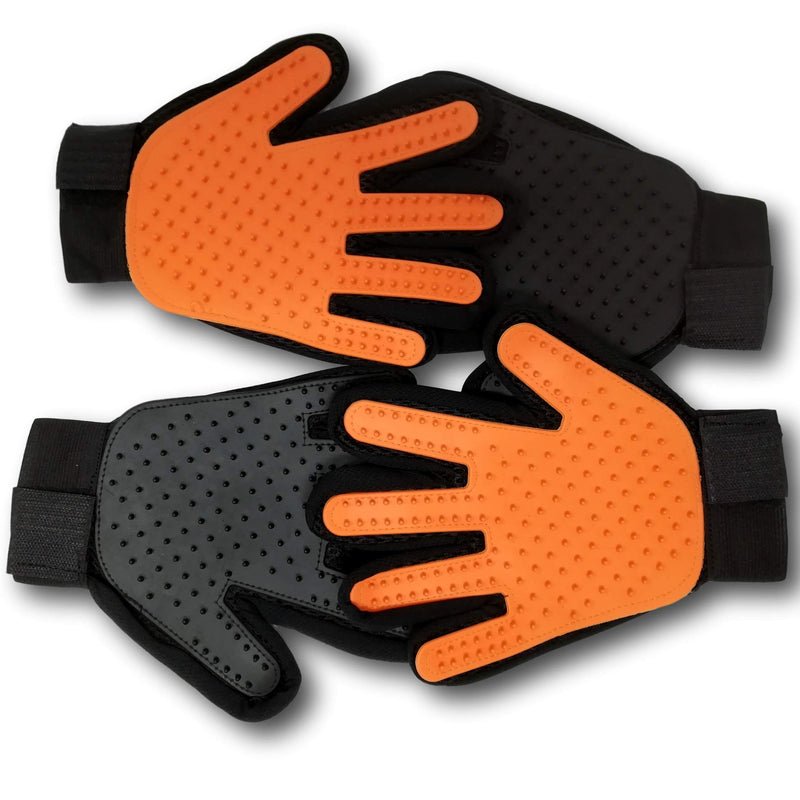 WEPO Pet Grooming Glove/Brushing Glove - Hair Removal Gloves/Massage Brush for Dogs Cats - Grooming - Orange & Black Black & Orange - PawsPlanet Australia