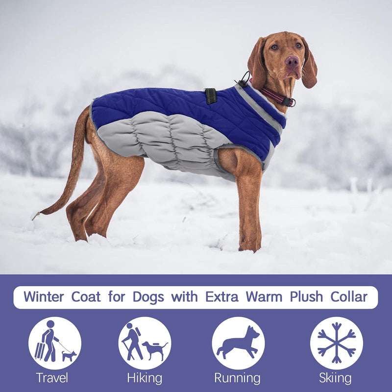 FUAMEY Padded Vest Dog Jacket - Reflective Dog Winter Coat Windproof Warm Winter Dog Jacket Comfortable Dog Apparel for Cold Weather - Warm Zip Up Dog Snowproof Vest for Small Medium and Large Dogs X-Small Blue - PawsPlanet Australia