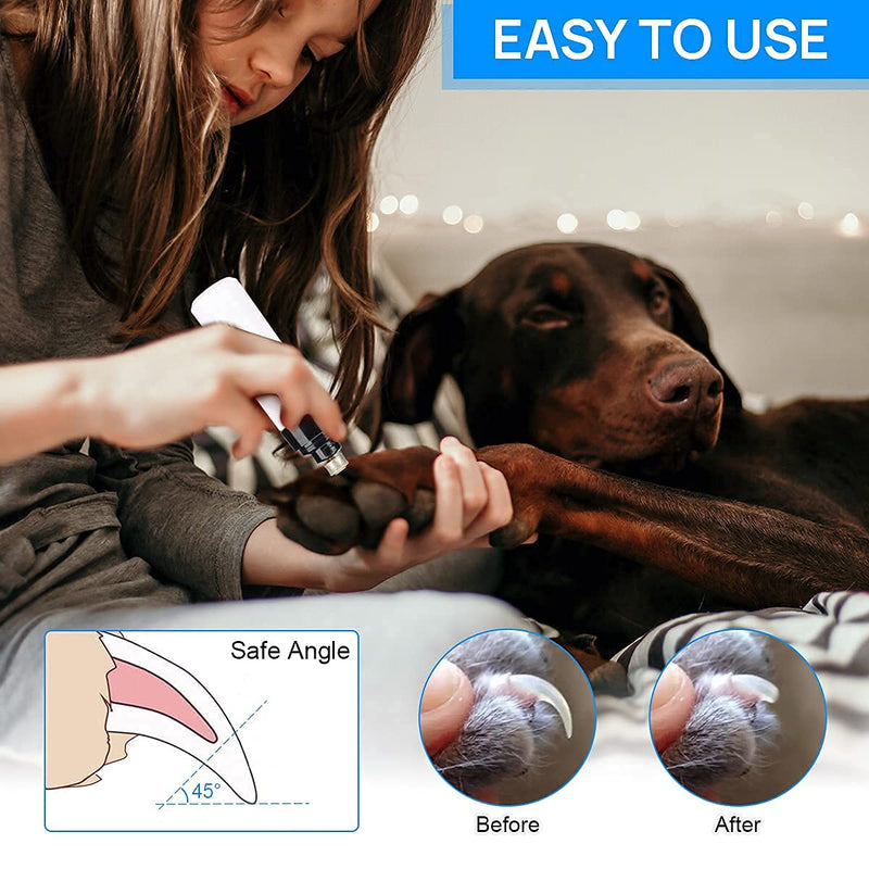 Podazz Dog Nail Grinder Pet Nail Trimmer with 2 Grinder Wheel, USB Rechargeable with 2 Speeds Fast Clipping Low Noise Long Working Time Cordless Pet Nail File for Small to Medium Dogs Cats - PawsPlanet Australia