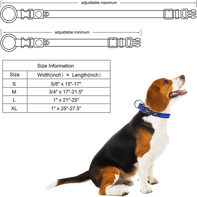 [Australia] - Kruz Heavy Duty O-Ring Reflective Dog Collar for Small, Medium, Large Dogs - KZV006 - Soft Comfortable Neoprene Padding - 100% Nylon Durable, Adjustable Pet Collar - Walking, Running, Training Blue 