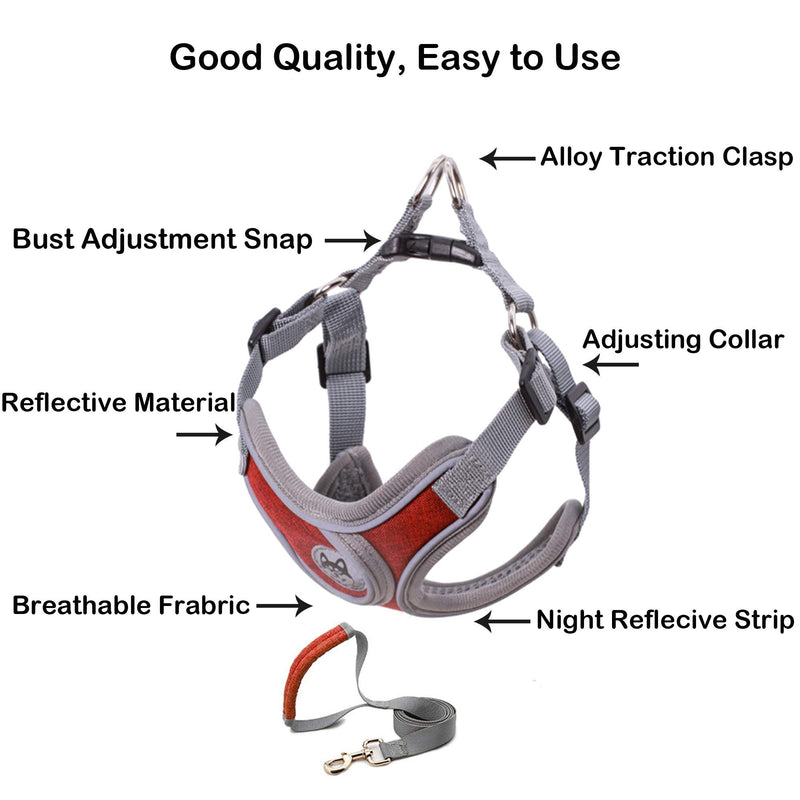 Xqpetlihai Dog Harness No Pull No Choke with Dog Leash Reflective Adjustable Outdoor Vest Padded Breathable Mesh Comfort with 3 Leash Attachments Easy Control for Small Medium Dogs(XS-RED) XS red - PawsPlanet Australia