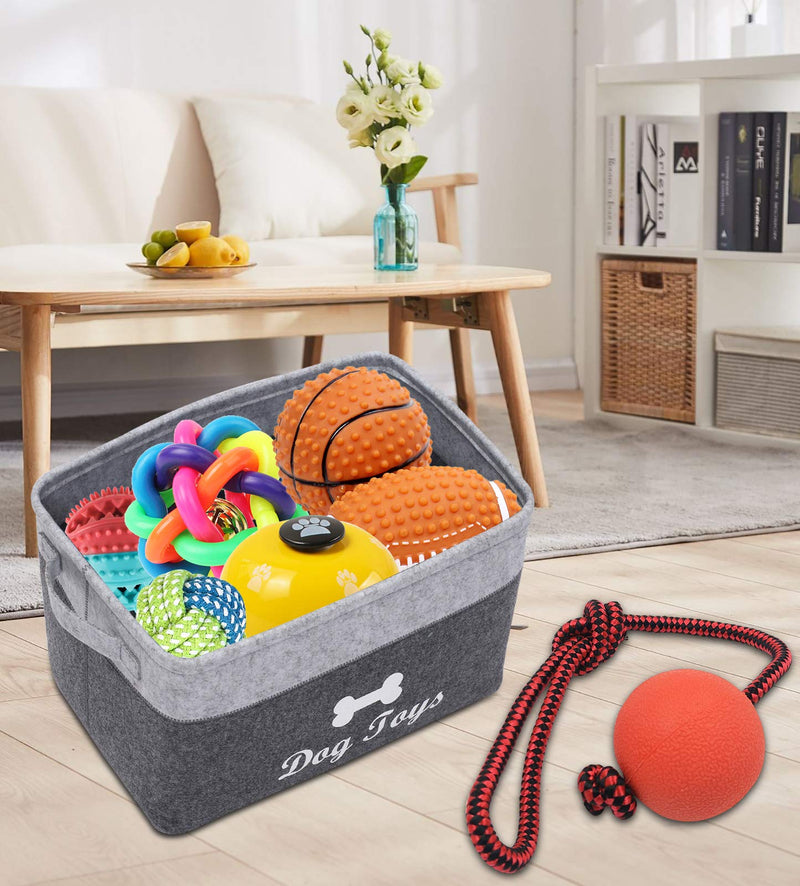 Brabtod Felt pet Toy Box accessory Storage Bin with Handles, Organizer Storage Basket for pet Toys, Blankets, leashes and Embroidered DOG TOYS”-Light gray/gray Light gray/gray - PawsPlanet Australia